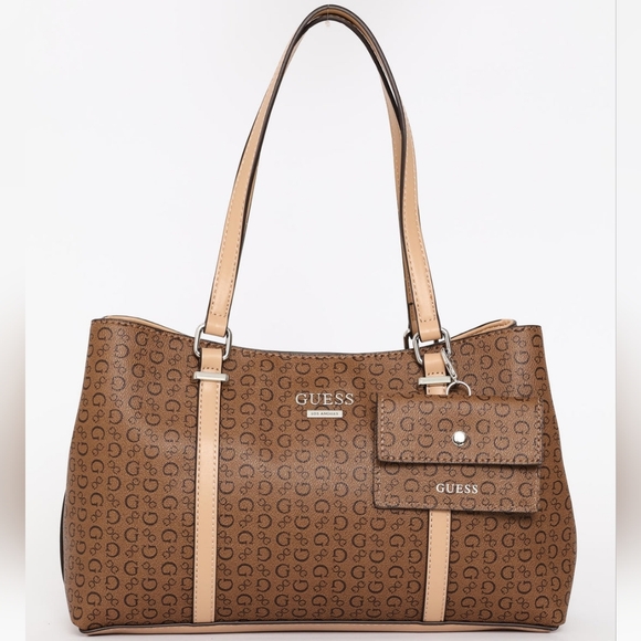 Guess Handbags - Guess Tan Monogram Tote Bag